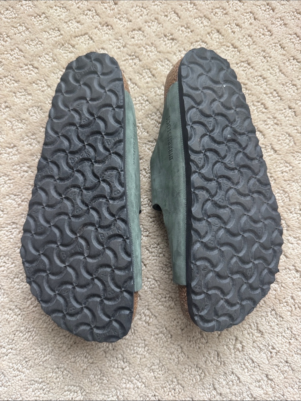 Birkenstock Arizona Suede Sandals with Gold Buckles -  Green - Picture 3 of 4